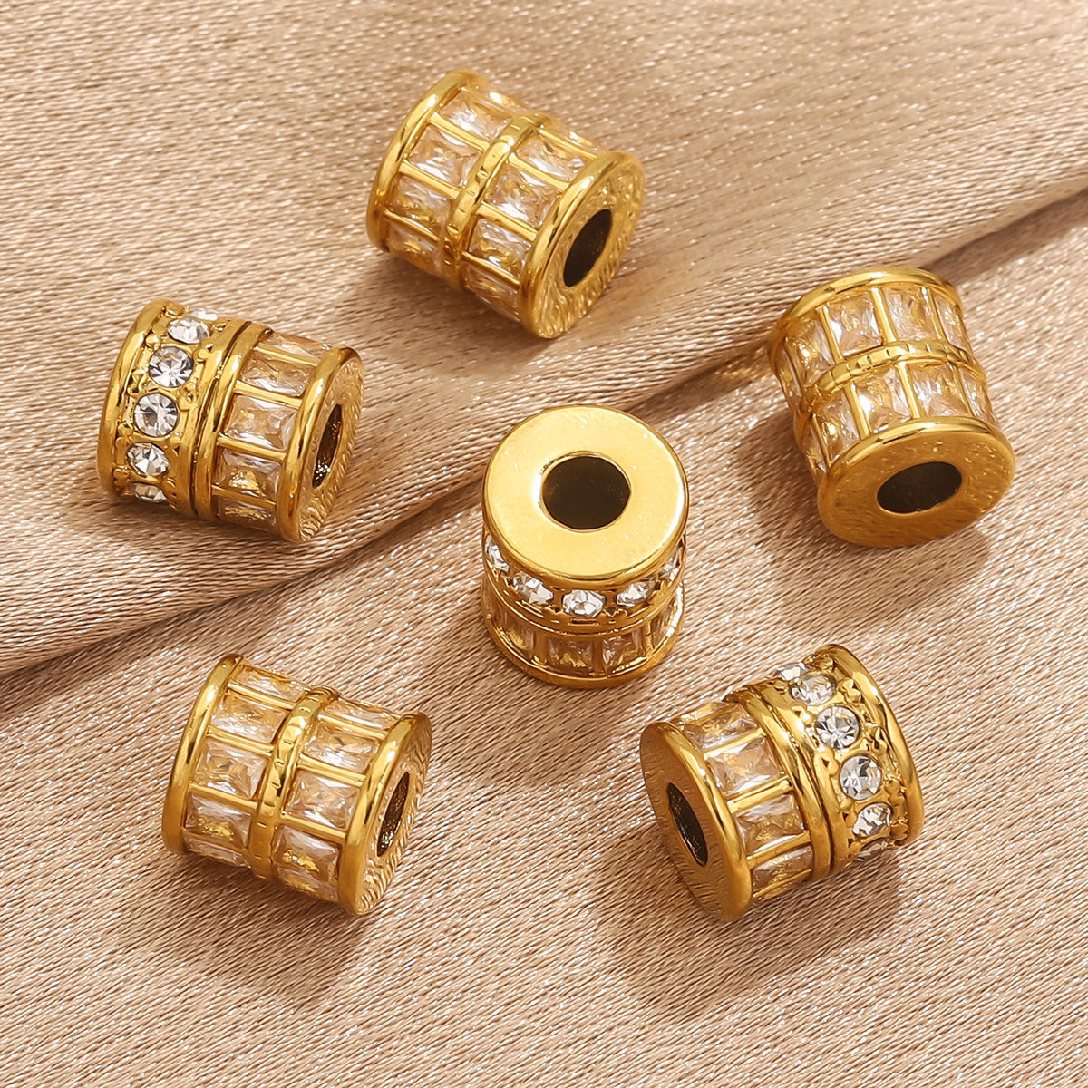 18K Gold Plated Stainless Steel Rectangle Spacer Beads with Diamonds - Color Retention, Perfect for DIY Bracelets, Handmade Beaded Jewelry Supplies