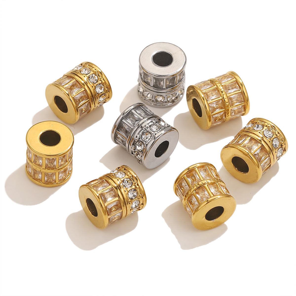 18K Gold Plated Stainless Steel Rectangle Spacer Beads with Diamonds - Color Retention, Perfect for DIY Bracelets, Handmade Beaded Jewelry Supplies