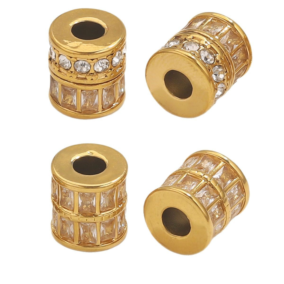 18K Gold Plated Stainless Steel Rectangle Spacer Beads with Diamonds - Color Retention, Perfect for DIY Bracelets, Handmade Beaded Jewelry Supplies