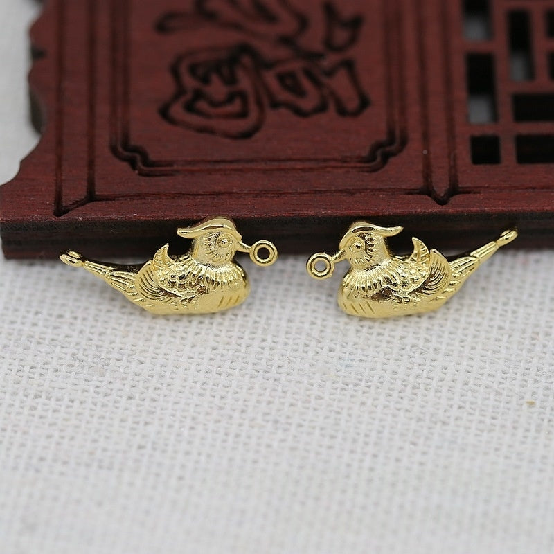 Tarnish Resistant 24K Gold Plated Brass Mandarin Duck Pair Pendants – 19x8mm DIY Jewelry Making Supplies ( 1 Pair )