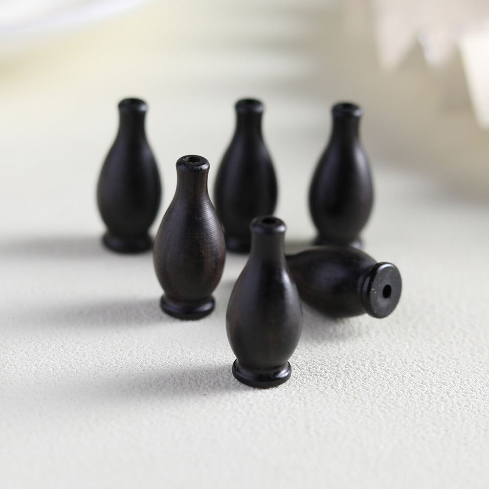 Natural Black Ebony Wood Carved Vase Bead, Through-Hole Pendant Charm, Handmade Wooden Amulet for Necklace Bracelet Jewelry Making