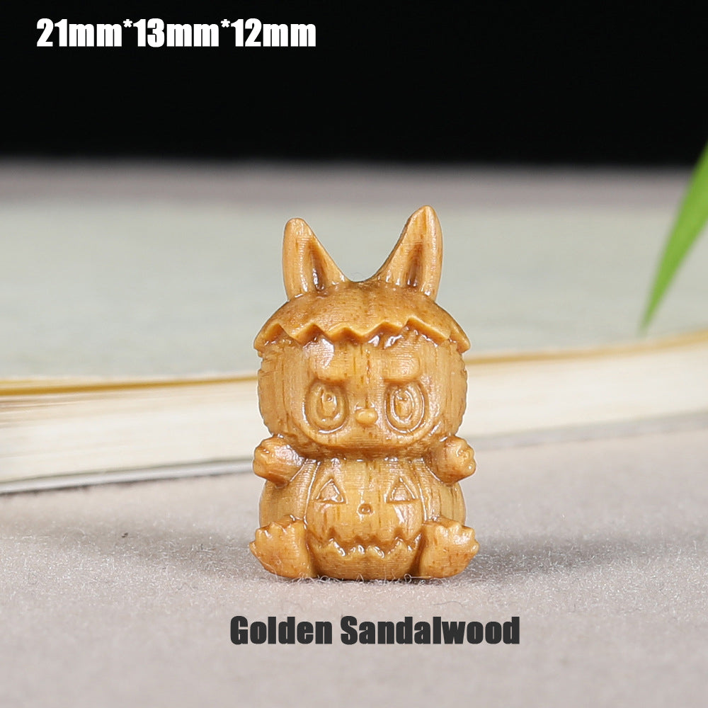 Green Sandalwood Pumpkin LABUBU Charm, 21x13x12mm Carved Wood Through-hole Spacer, Natural Wooden Charm for DIY Jewelry Making