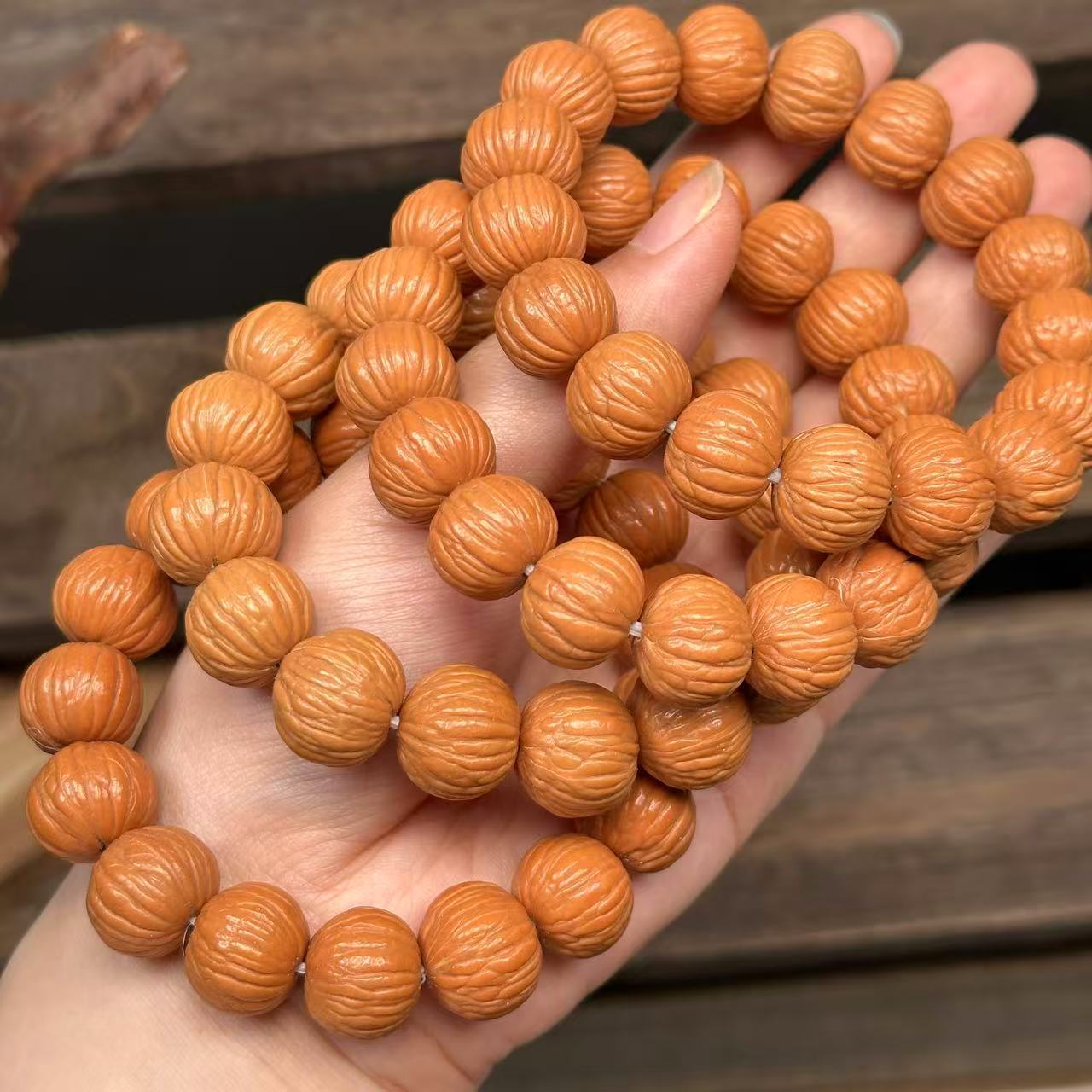 15mm Monkey Head Walnut Phoenix Feather Bracelet | Natural Wood Bracelet, Handcrafted Jewelry for Men & Women