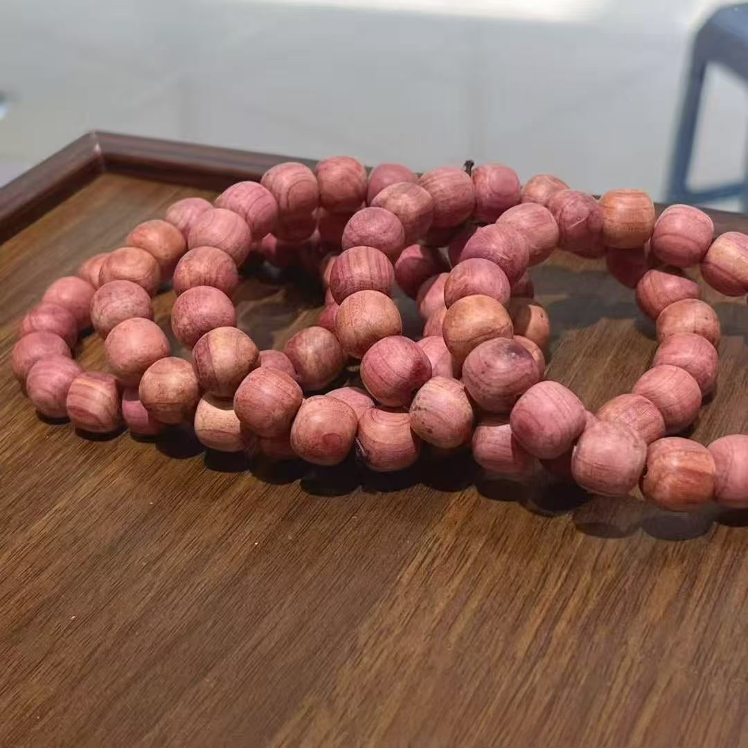 11x12mm Blood Cypress Wood Classic Barrel Bead Bracelet | Solid Wood Single-Strand Bracelet | Rustic Log-Style Wenwan Jewelry