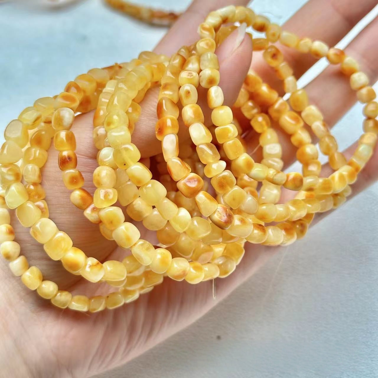 Natural Amber Cube Bead Bracelet | Raw Amber Stone Handmade Bracelet | Unique Gemstone Jewelry for Daily Wear