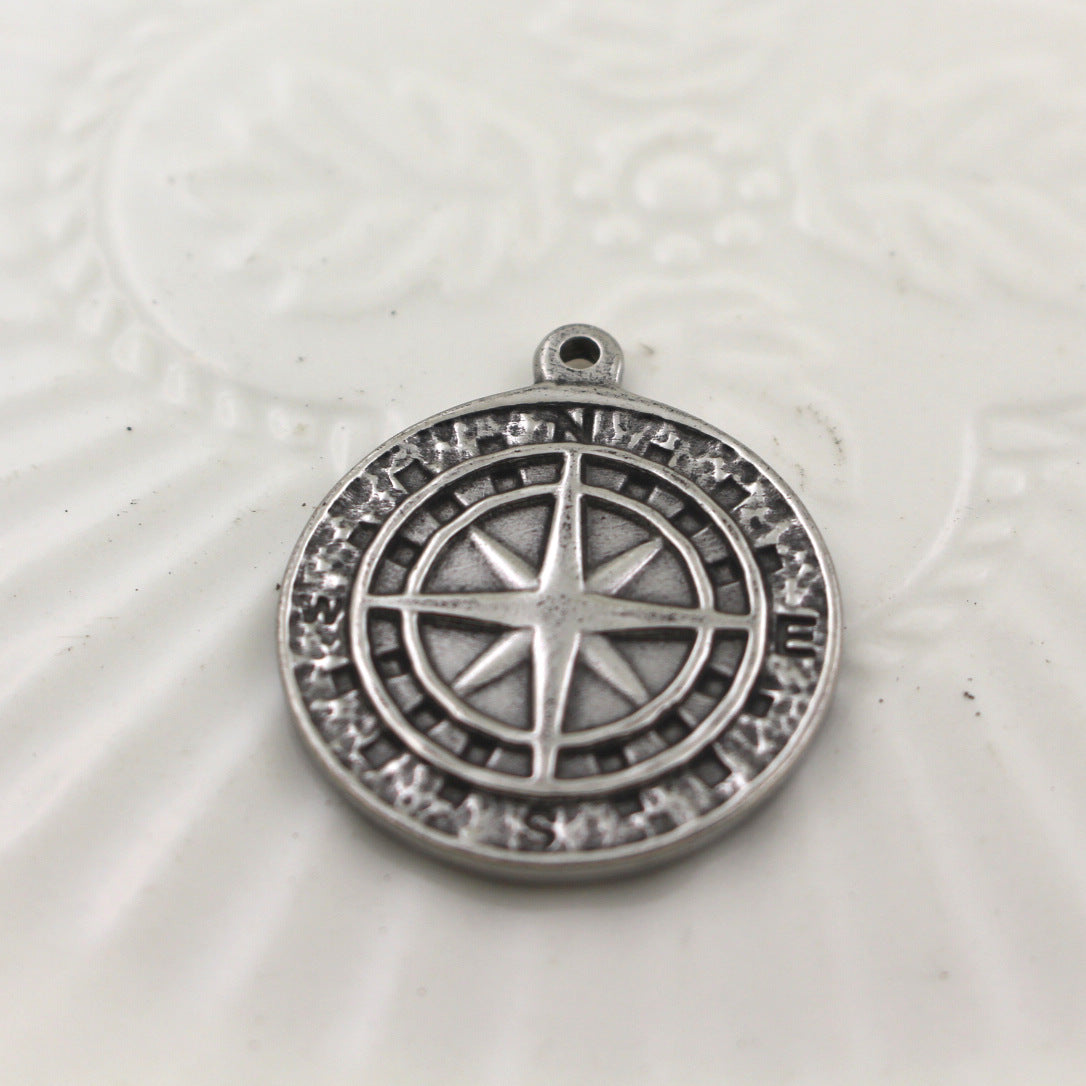 Stainless Steel (Titanium Steel) Compass Pendant | Hip Hop Style Necklace Charm, Trendy Jewelry Accessory for Men & Women