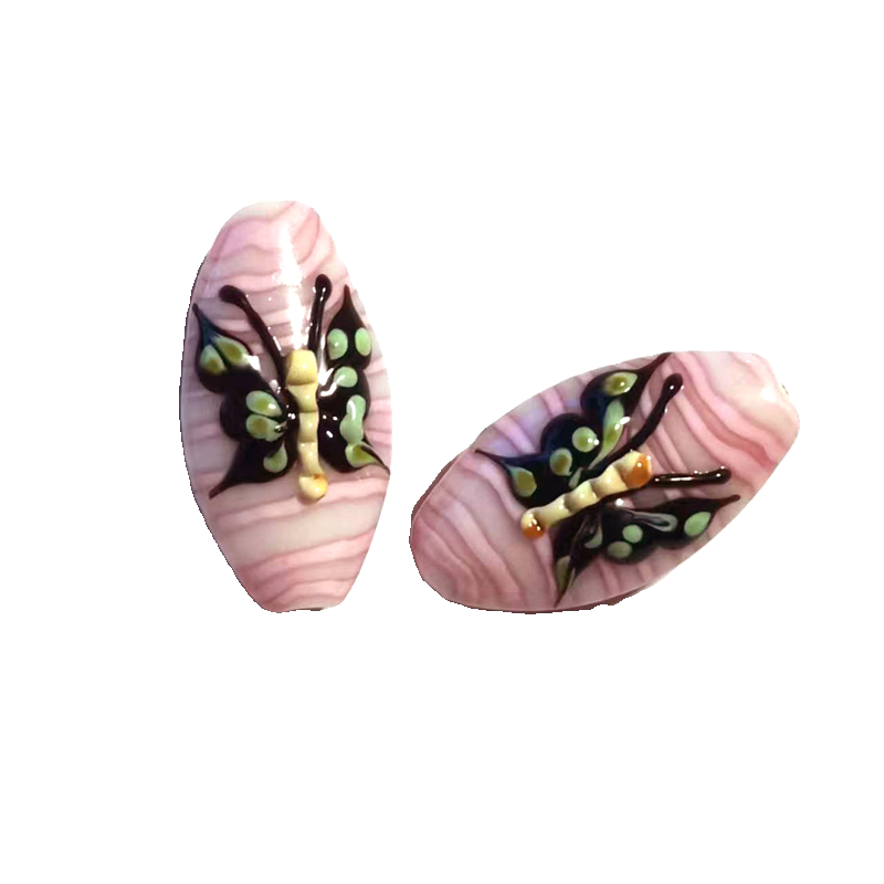 Handmade Murano Style Butterfly Glass Beads, Oval Flat Lampwork Tube Spacer Beads for DIY Bracelet, Earring, Lucky Charms