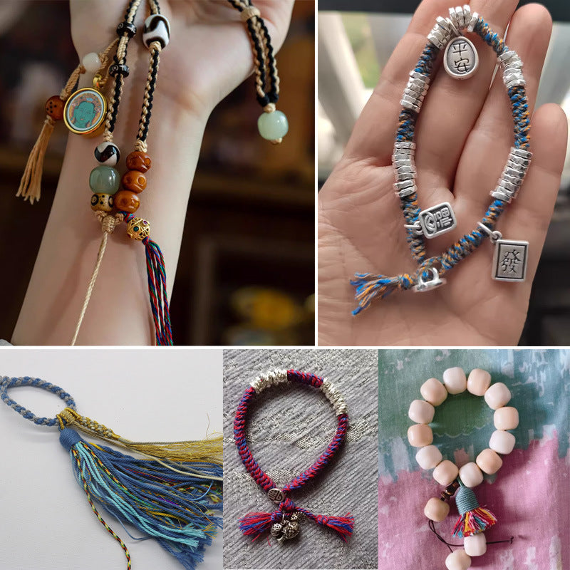 Solid Color-Handmade Colorful Woven Cotton Cord for Buddhist Prayer Beads – Durable Tibetan Style String for Mala Making, Star Moon Bodhi Bracelet Necklace DIY
