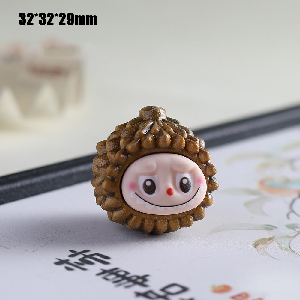 Natural Sandalwood Durian LABUBU Charm, Cute Cartoon Wooden Carved Bead, Handcrafted Solid Wood Pendant for DIY Jewelry Making