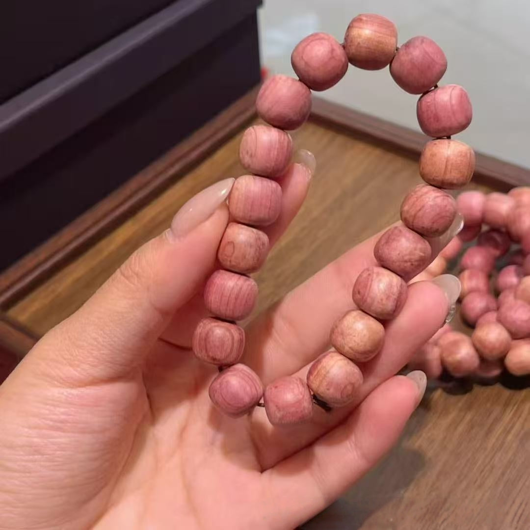 11x12mm Blood Cypress Wood Classic Barrel Bead Bracelet | Solid Wood Single-Strand Bracelet | Rustic Log-Style Wenwan Jewelry