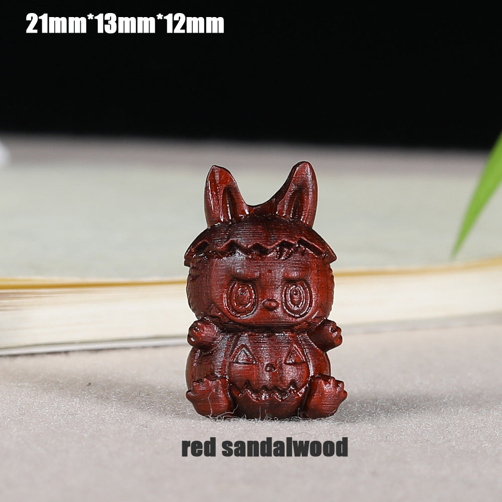 Green Sandalwood Pumpkin LABUBU Charm, 21x13x12mm Carved Wood Through-hole Spacer, Natural Wooden Charm for DIY Jewelry Making