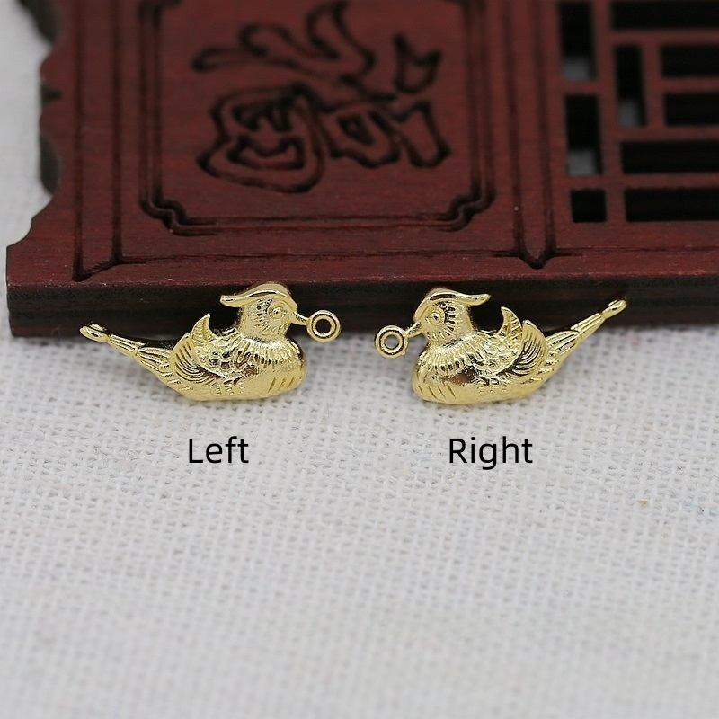Tarnish Resistant 24K Gold Plated Brass Mandarin Duck Pair Pendants – 19x8mm DIY Jewelry Making Supplies ( 1 Pair )