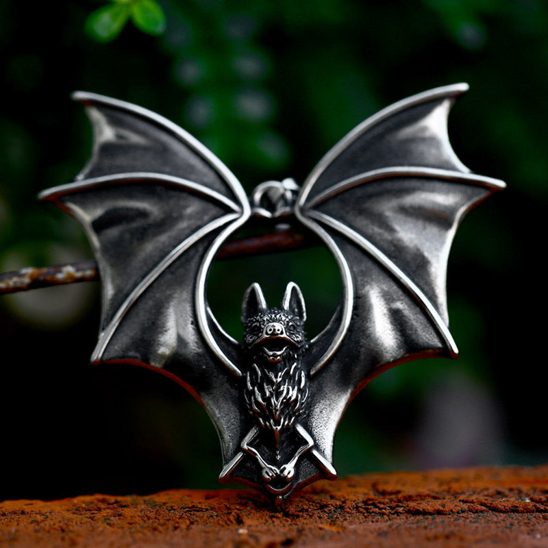 Vintage Dark Stainless Steel Bat Pendant - Gothic-Inspired DIY Jewelry Component