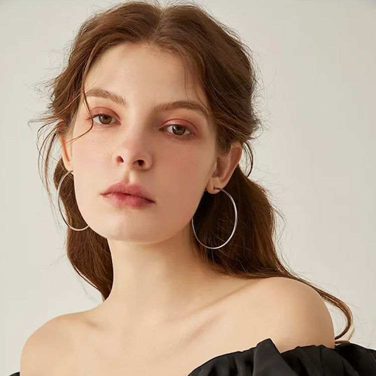 Minimalist 2mm Stainless Steel Large Hoop Earrings - Sleek Design, Durable Daily Wear Jewelry