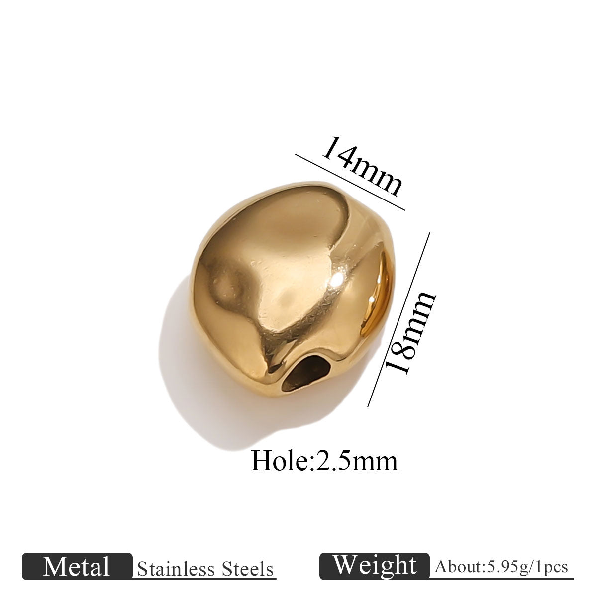 18K Gold Plated Titanium/Stainless Steel Beads | Large Hole Diamond Shaped Gemstone Chips | Loose Beads for Bracelets & Necklaces