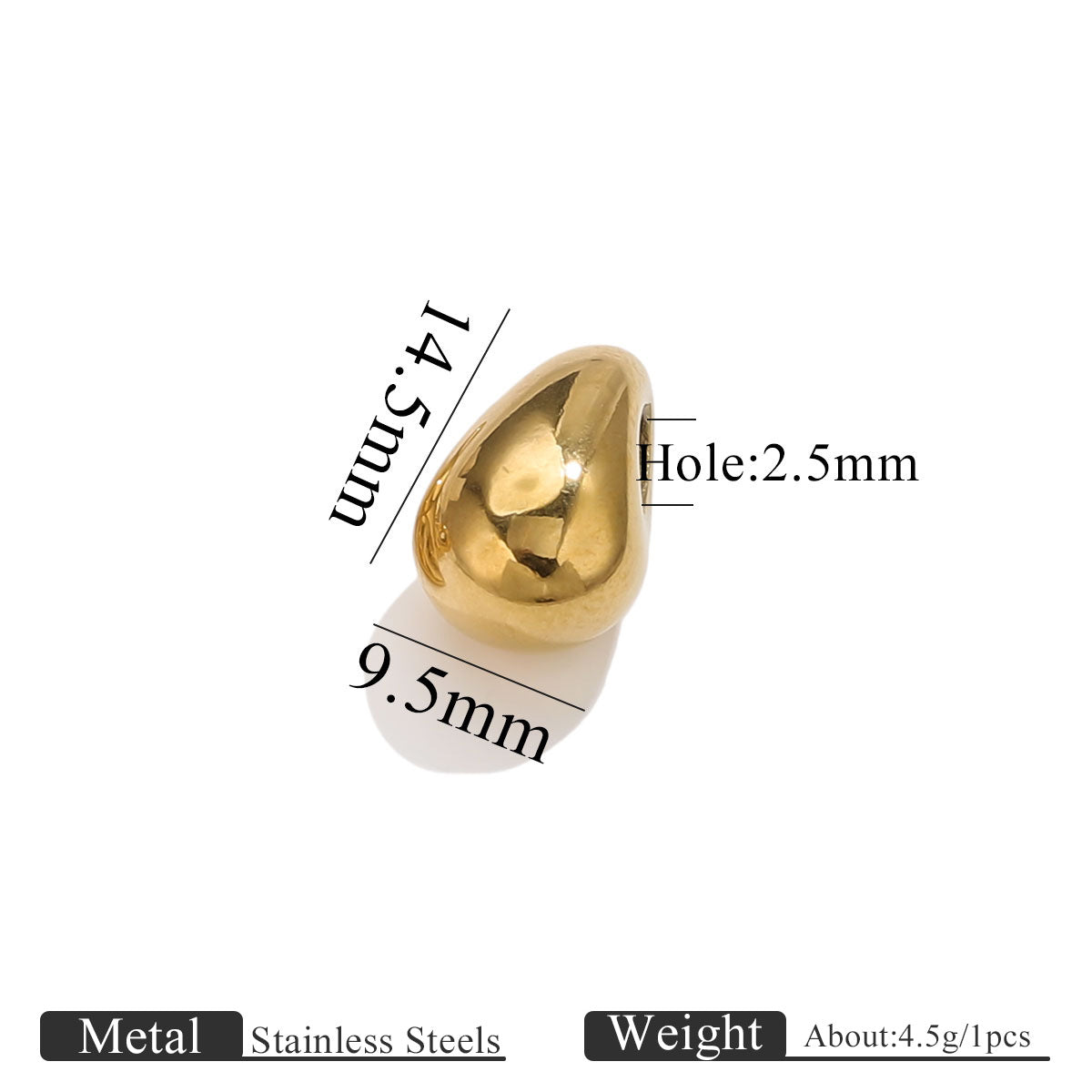 18K Gold Plated Titanium/Stainless Steel Beads | Large Hole Diamond Shaped Gemstone Chips | Loose Beads for Bracelets & Necklaces