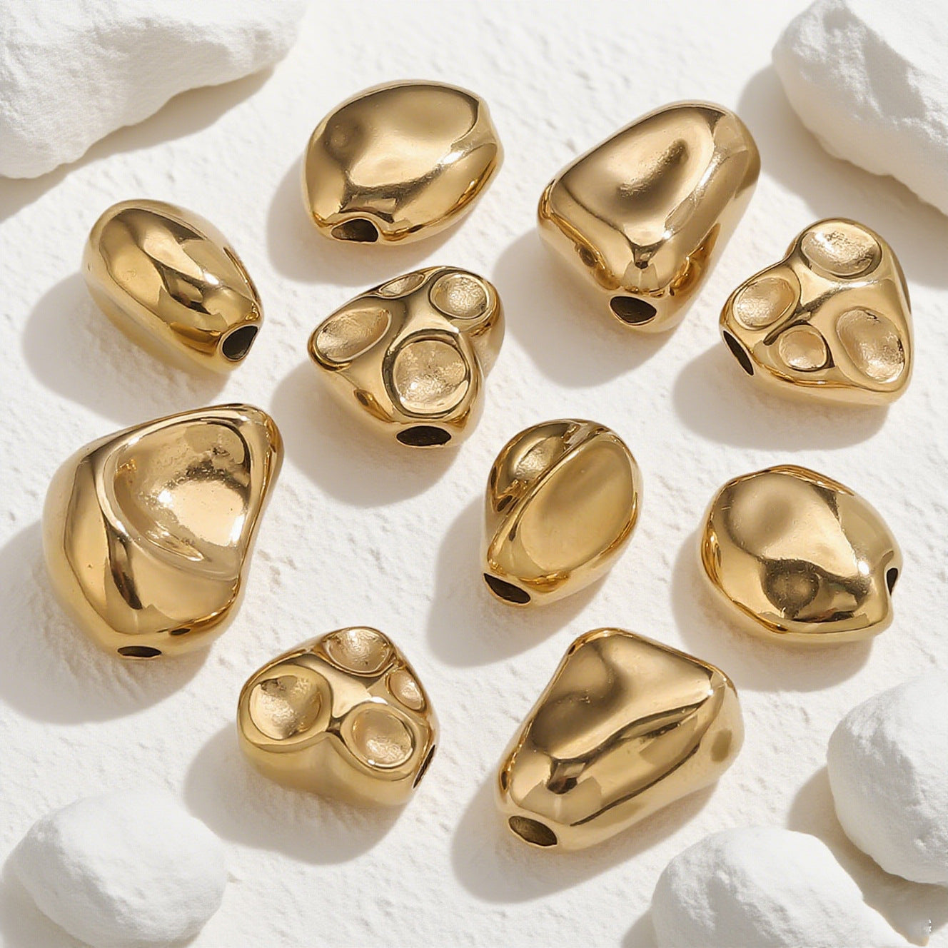 18K Gold Plated Titanium/Stainless Steel Beads | Large Hole Diamond Shaped Gemstone Chips | Loose Beads for Bracelets & Necklaces