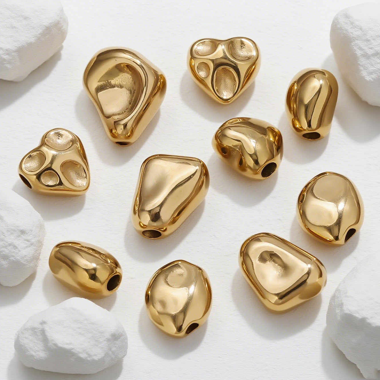 18K Gold Plated Titanium/Stainless Steel Beads | Large Hole Diamond Shaped Gemstone Chips | Loose Beads for Bracelets & Necklaces