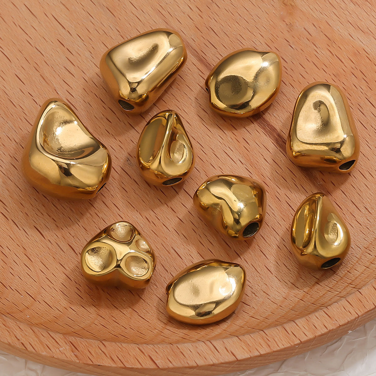 18K Gold Plated Titanium/Stainless Steel Beads | Large Hole Diamond Shaped Gemstone Chips | Loose Beads for Bracelets & Necklaces