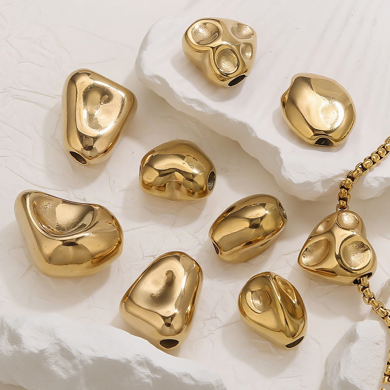 18K Gold Plated Titanium/Stainless Steel Beads | Large Hole Diamond Shaped Gemstone Chips | Loose Beads for Bracelets & Necklaces