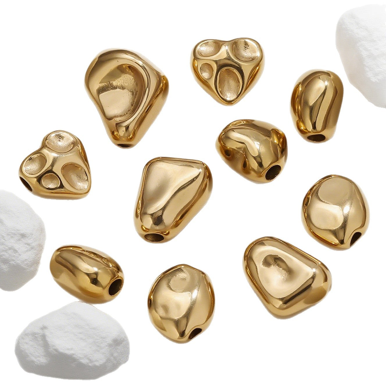 18K Gold Plated Titanium/Stainless Steel Beads | Large Hole Diamond Shaped Gemstone Chips | Loose Beads for Bracelets & Necklaces