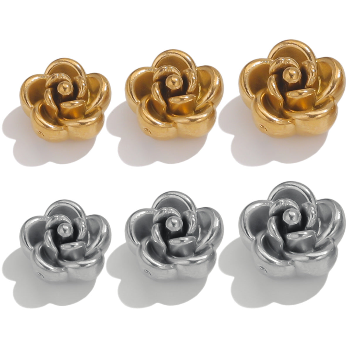 Stainless Steel 3D Rose Beads - Hand-Pierced Accessories for Necklace & Bracelet