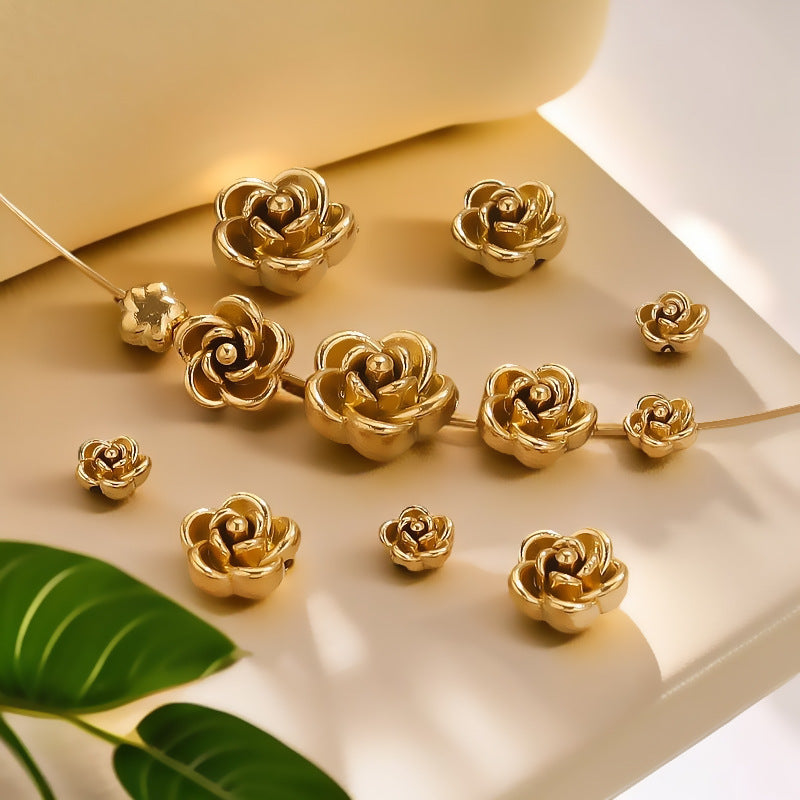 Stainless Steel 3D Rose Beads - Hand-Pierced Accessories for Necklace & Bracelet
