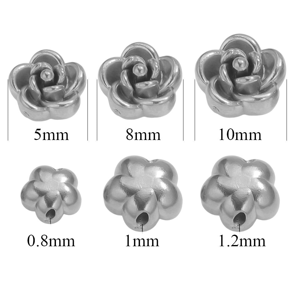 Stainless Steel 3D Rose Beads - Hand-Pierced Accessories for Necklace & Bracelet