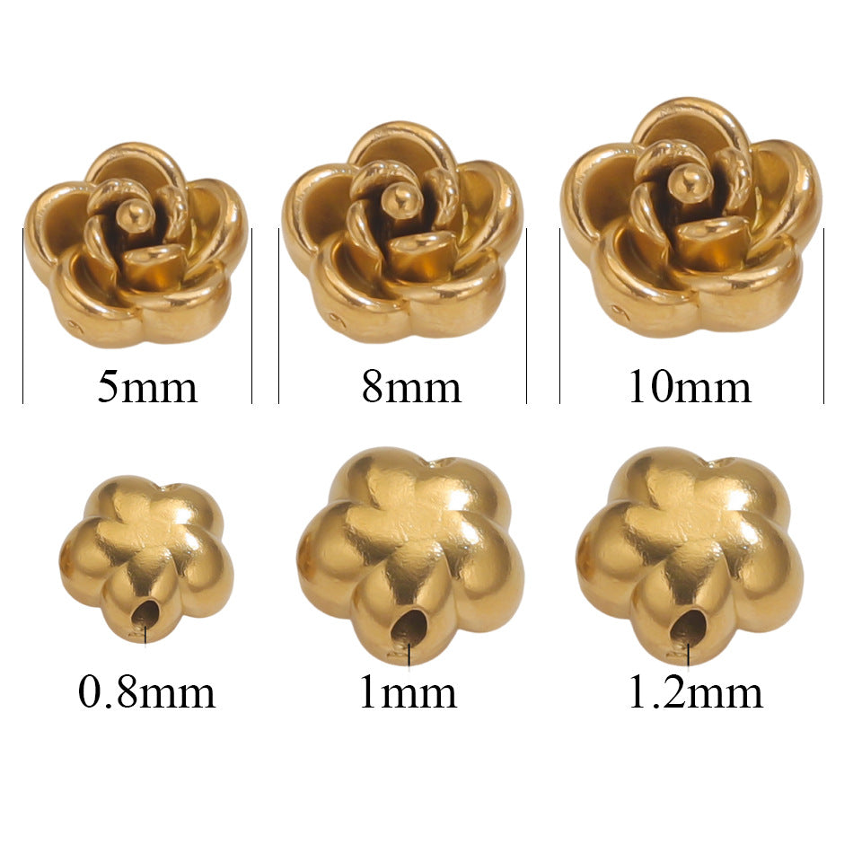 Stainless Steel 3D Rose Beads - Hand-Pierced Accessories for Necklace & Bracelet