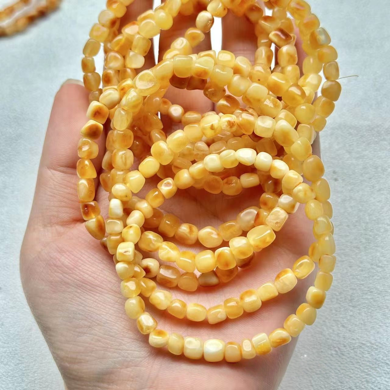 Natural Amber Cube Bead Bracelet | Raw Amber Stone Handmade Bracelet | Unique Gemstone Jewelry for Daily Wear