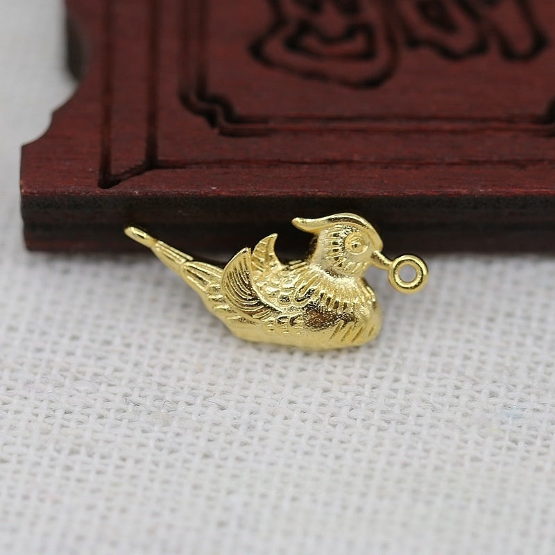Tarnish Resistant 24K Gold Plated Brass Mandarin Duck Pair Pendants – 19x8mm DIY Jewelry Making Supplies ( 1 Pair )