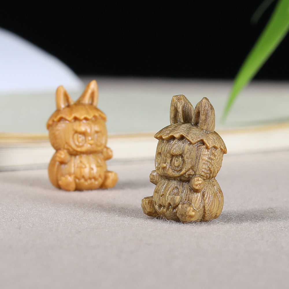 Green Sandalwood Pumpkin LABUBU Charm, 21x13x12mm Carved Wood Through-hole Spacer, Natural Wooden Charm for DIY Jewelry Making