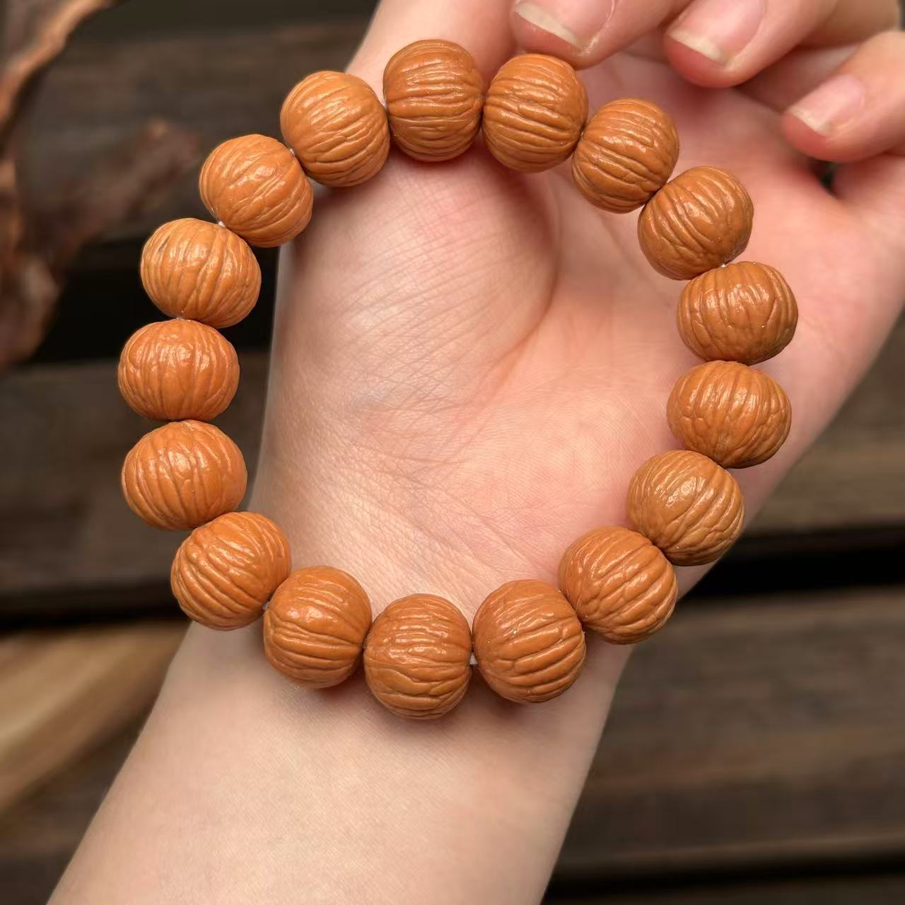 15mm Monkey Head Walnut Phoenix Feather Bracelet | Natural Wood Bracelet, Handcrafted Jewelry for Men & Women