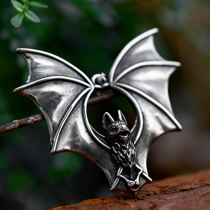 Vintage Dark Stainless Steel Bat Pendant - Gothic-Inspired DIY Jewelry Component