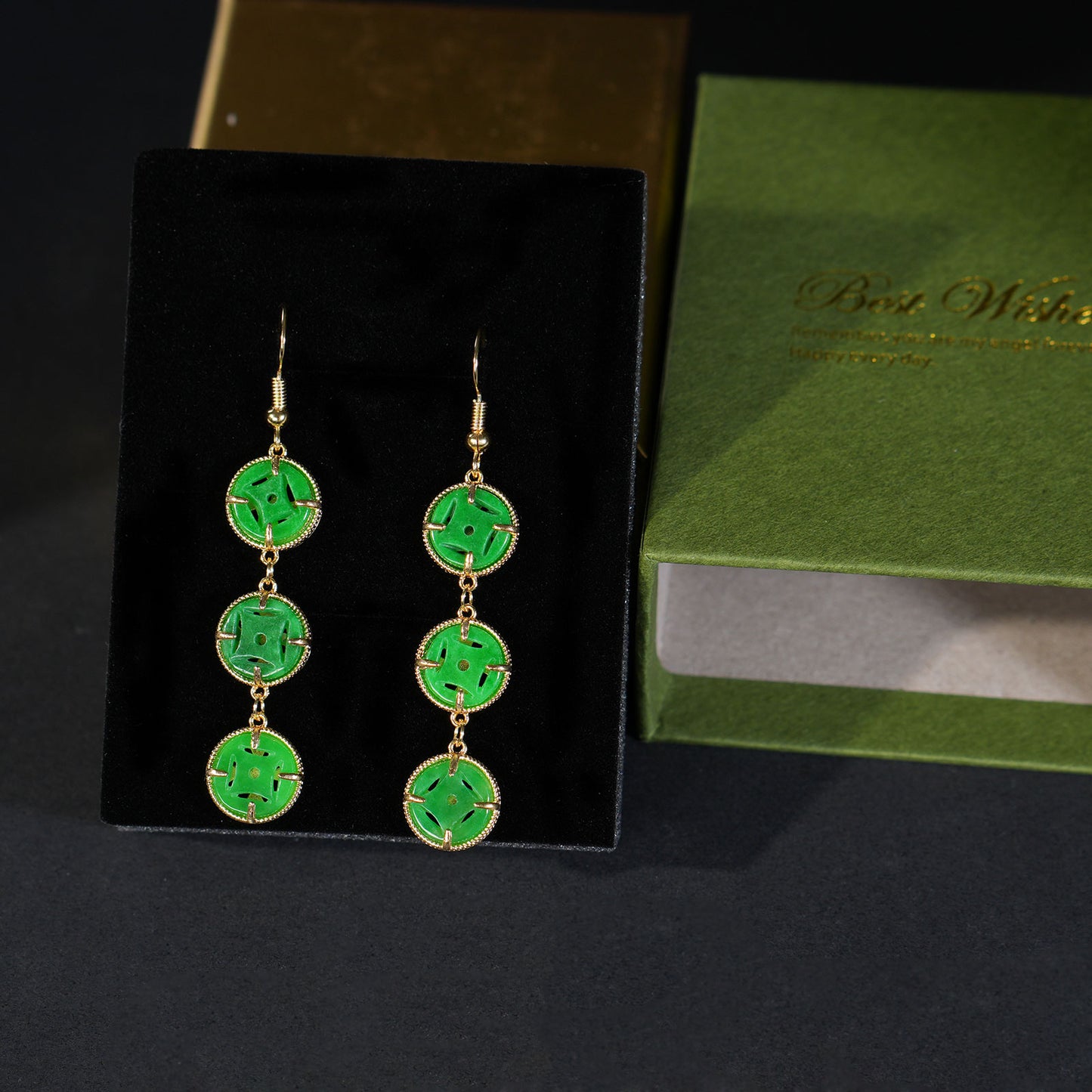 Handcrafted Jade Coin Earrings, 24K Gold Plated Brass, Unique Gemstone Jewelry Gift for Her