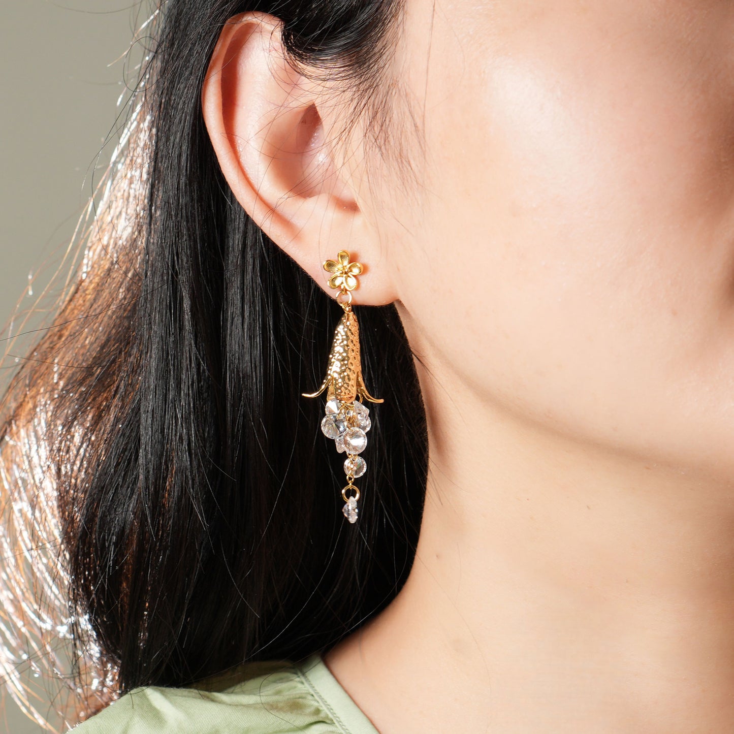 Vintage Bellflower Tassel Earrings, Long Drop Earrings with Natural Zircon, Retro Floral Dangle Earrings, Handmade Statement Jewelry for Women