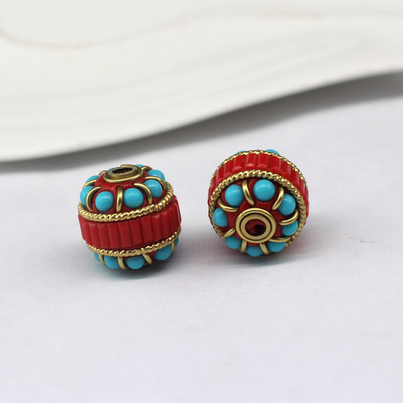 Ethnic Nepalese handmade copper beads brass inlaid barrel beads diy play bracelet spacer beads accessories diy jewelry