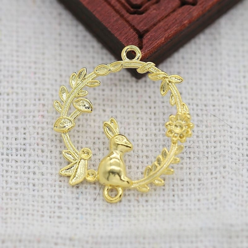 Tarnish Resistant 24K Gold Plated Brass Bunny Connector – 24x22mm Double Loop Rabbit Pendants for DIY Jewelry Making