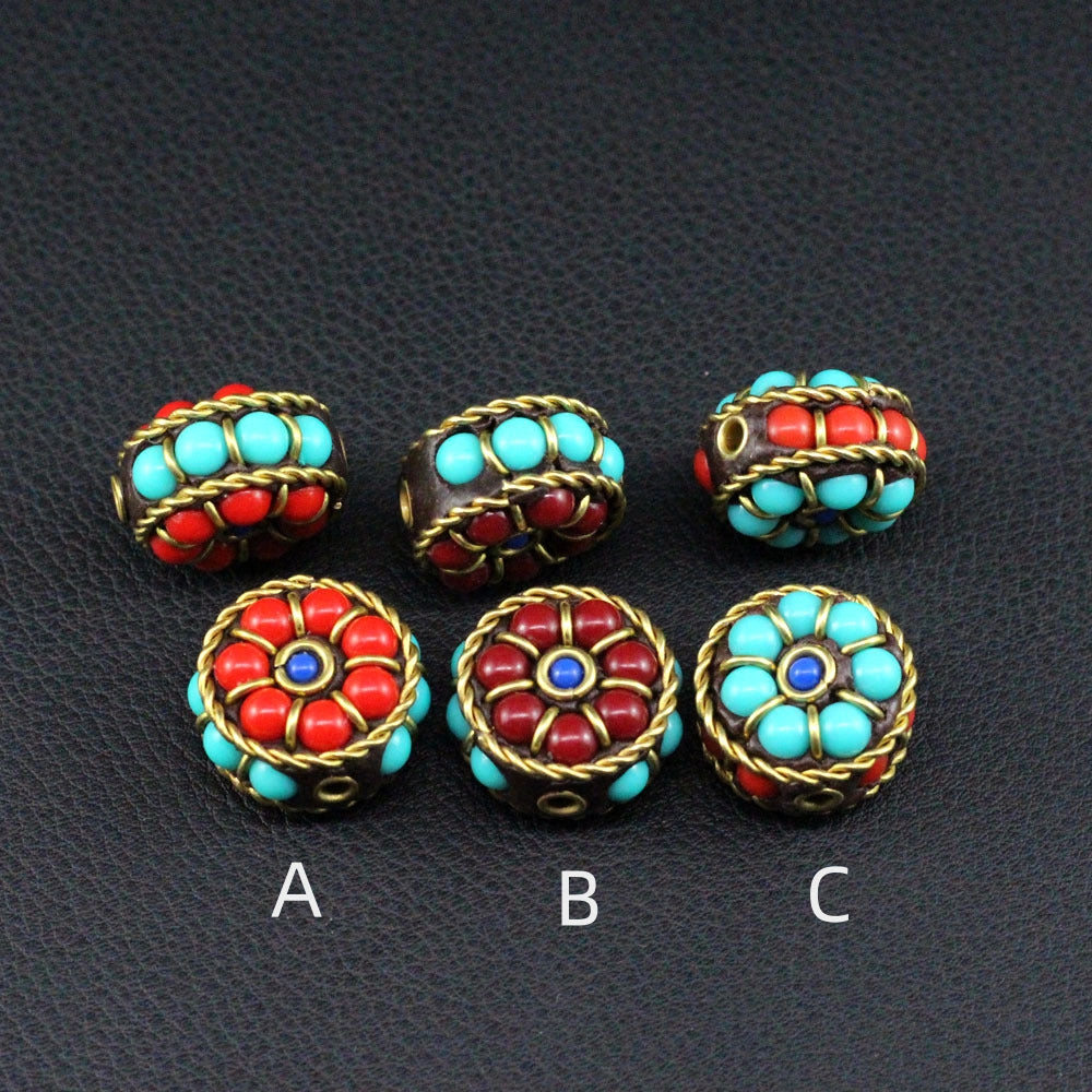 Handmade Nepalese round back cloud spacer beads ethnic style bracelet necklace back cloud DIY Tibetan handmade inlaid beads