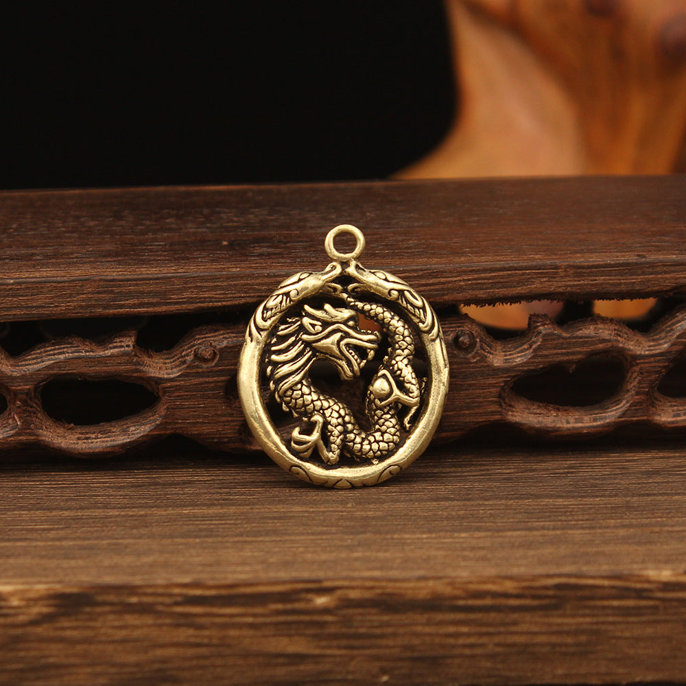 Vintage Brass Dragon Pendant, Retro Mythical Creature Charm, Chinese Dragon Jewelry Making Supplies, Antique Brass Pendant