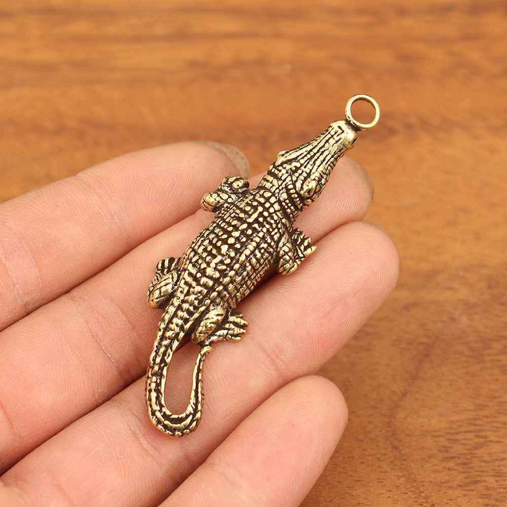 Vintage Brass Crocodile Pendant, Retro Alligator Charm, Antique Brass Animal Jewelry Making Supplies, Unique Reptile Pendant