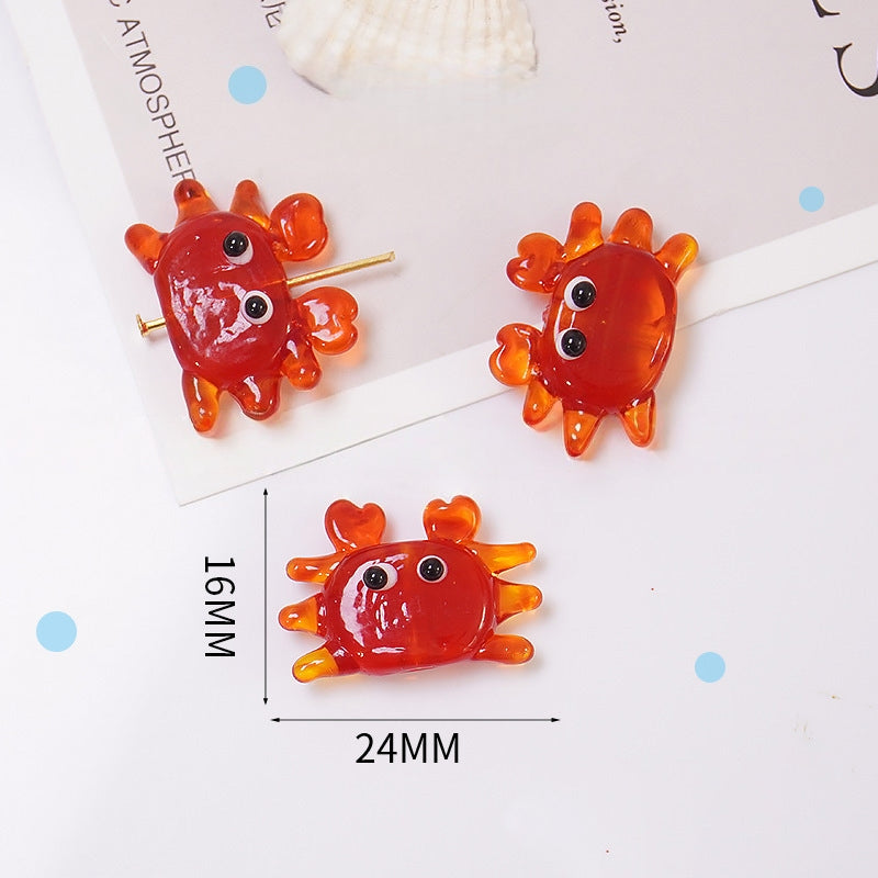 Handmade Glass Crab Bead, 3D Lampwork Animal Charm, Ocean Sea Life Spacer Bead for DIY Bracelet Necklace Jewelry Making