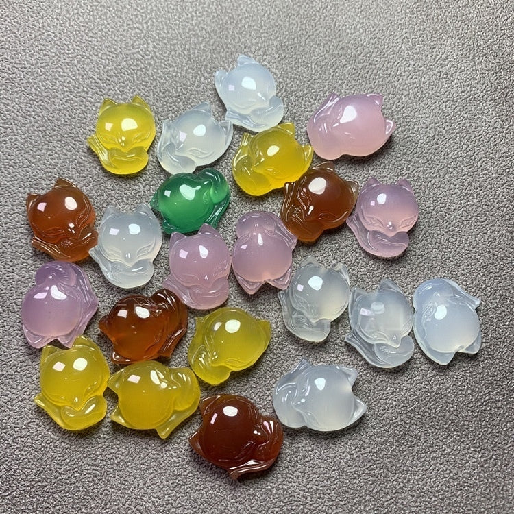 Natural Agate Fox Pendant, Carved Stone Animal Charms, Multi-Color Crystal Fox for Necklace Making, DIY Jewelry Supplies