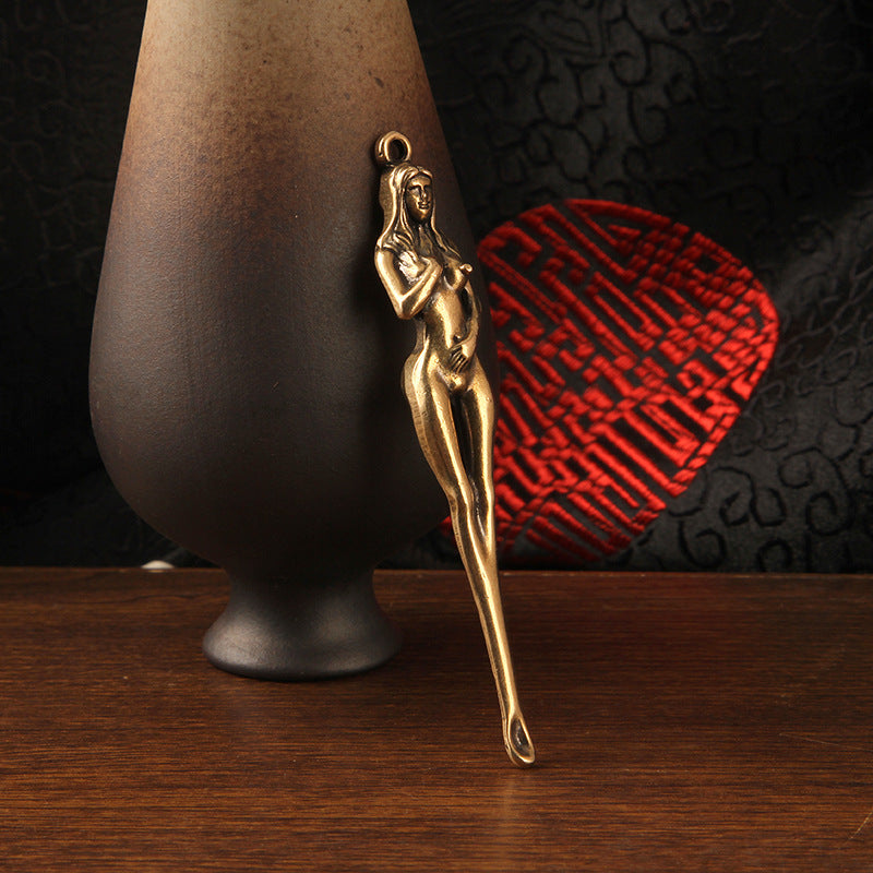 Vintage Brass Goddess Ear Spoon Pendant, Retro Divine Woman Charm, Antique Brass Jewelry Making Supplies, Unique Goddess Pendant