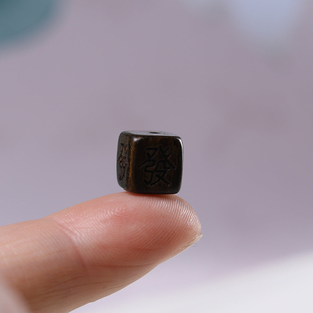 10PCS 9mm Natural Agarwood Carved Four-Sided Fortune Wooden Dice - Pendant for Necklace/Bracelet, Lucky Charm Jewelry Accessory