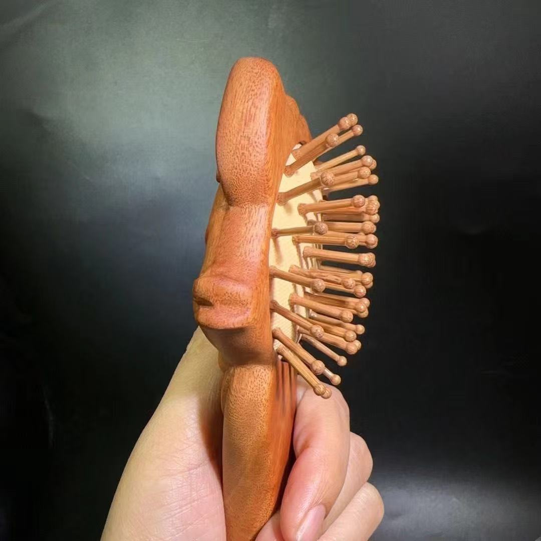 Wooden Carving Fox Hair Brush