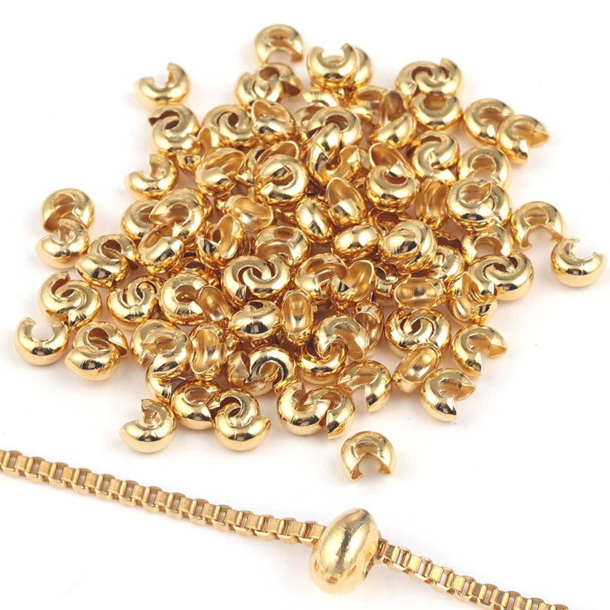 100Pcs Stainless Steel Crimp Beads Covers, Open Half Round Crimping Knot Cover Small Spacer Beads for Jewelry Making Assortments DIY Crafts Bracelets
