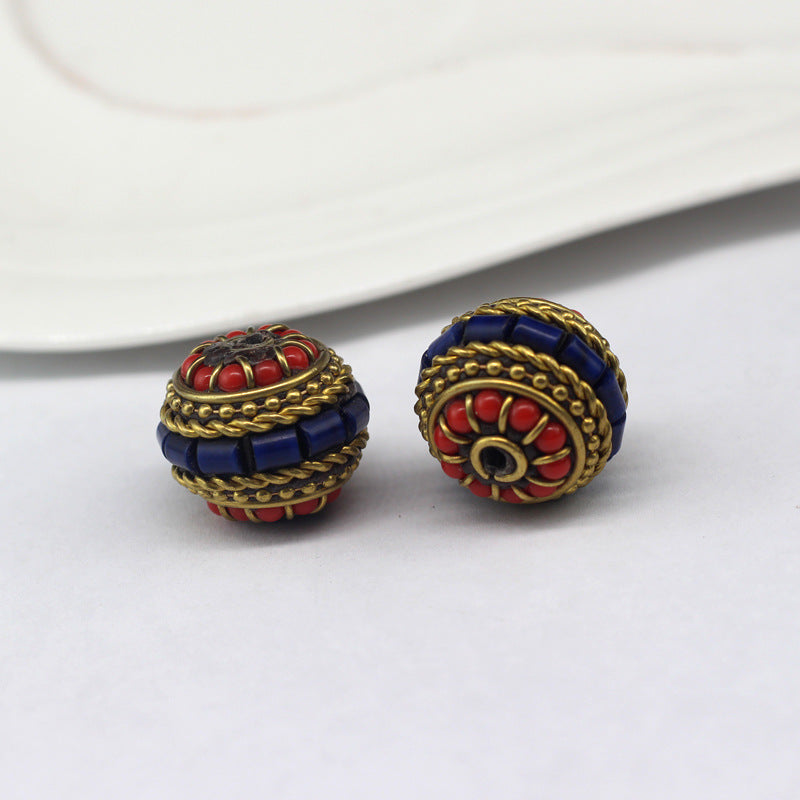 Ethnic Nepalese handmade copper beads brass inlaid barrel beads diy play bracelet spacer beads accessories diy jewelry