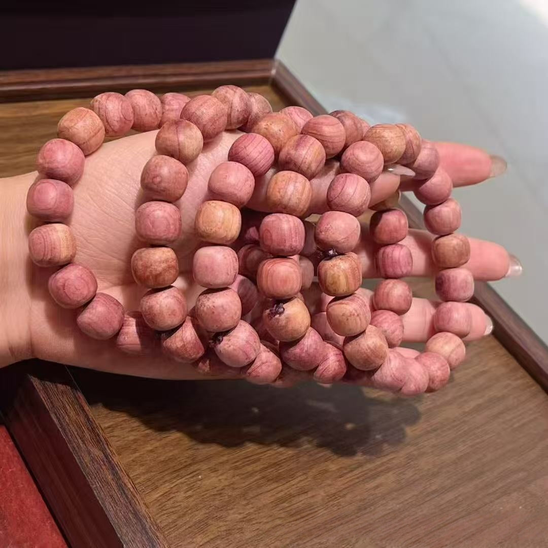 11x12mm Blood Cypress Wood Classic Barrel Bead Bracelet | Solid Wood Single-Strand Bracelet | Rustic Log-Style Wenwan Jewelry