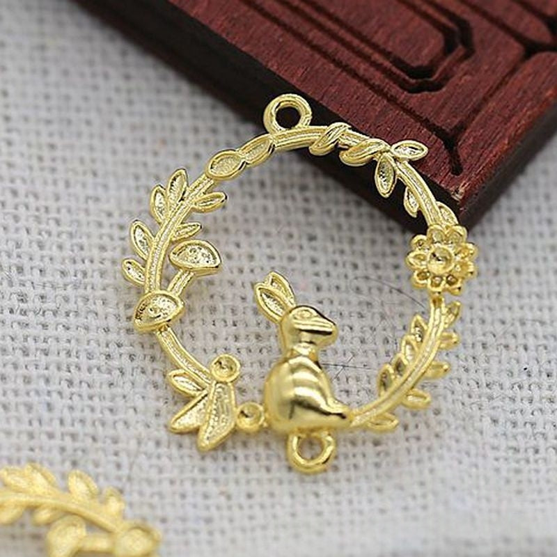 Tarnish Resistant 24K Gold Plated Brass Bunny Connector – 24x22mm Double Loop Rabbit Pendants for DIY Jewelry Making